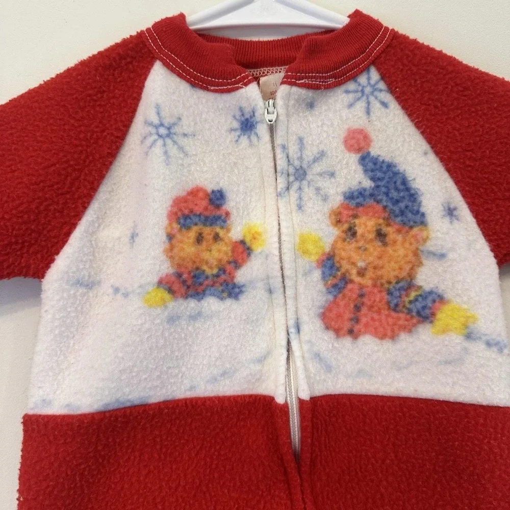 VTG Dr. Dentons Infant Baby‎ Christmas Sleeper Pajama Mouse Bear Snow 6 Mos